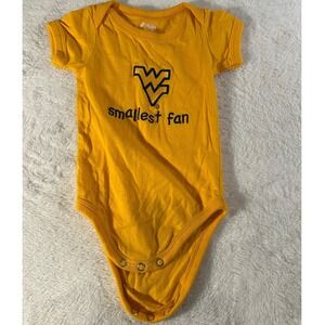 West Virginia Mountaineers Baby Bodysuit 6 Months Gold WV Logo "Smallest Fan"
